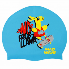 Шапочка для плавания силиконовая юниорская MadWave Junior LLAMA M057910 Голубой