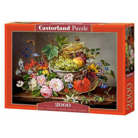 Пазли Castorland "Натюрморт з квітами та кошиком з фруктами" 2000 елементів 92 х 68 см C-200658