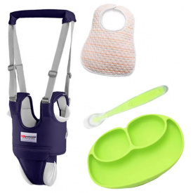 Набор детские вожжи-ходунки VOLRO с трусиками и подкладками слюнявчик тарелка и ложка (vol-1955)