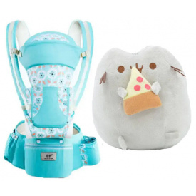 Хипсит Эрго-рюкзак кенгуру переноска VOLRO Baby Carrier 6 в 1 Мятный и игрушка кот c пиццей Пушин кэт Серый (vol-9583)