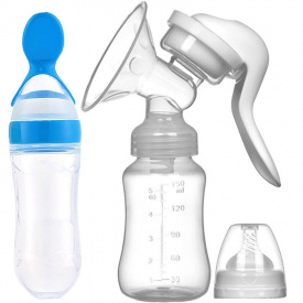 Ручной молокоотсос с соской Purple Berry Rabbit 150 мл Белый и Бутылка-ложка 20 х 5 см Голубой (v-11683)