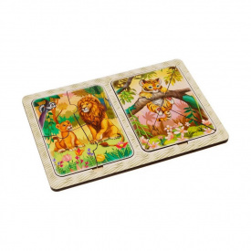 Дерев'яний пазл-вкладиш "Леви та тигреня" Ubumblebees ПСД184 PSD184 в рамці