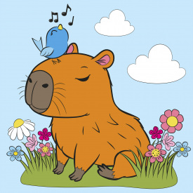 Картина за номерами Santi Капібара з пташкою 25х25 см Різнокольоровий (955479)