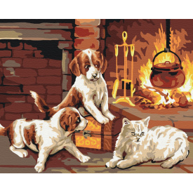 Картина за номерами BrushMe "Улюбленці біля каміна" 40х50см BS31152