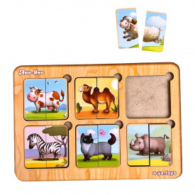 Дерев'яний пазл-сортер "Дивовижні звірятка" Ubumblebees ПСФ090 PSF090 6 картинок тварин
