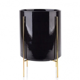 Кашпо керамічне на металевій підставці Flora 23,5 см Чорний (SK000238)