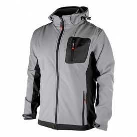 Куртка SOFTSHELL INTERTOOL SP-3124 светло серо-черная, с капюшоном, ткань - стрейч 300 GSM 100D, размер XL