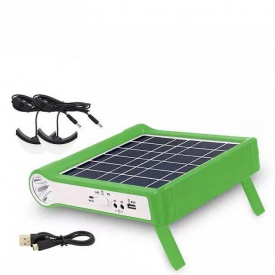 Портативная зарядная станция на солнечной батарее Solar Power с фонарём и лампами Power Bank 3000 mAh Green
