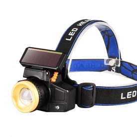 Фонарь налобный XM-L T6 с регулировкой наклона на солнечной батареи водонепроницаемый Черный