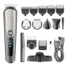 Бездротова машинка для стрижки волосся VGR V-105 тример для вусів і бороди з насадками 5в1 Чорний (2104618351)