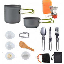 Набор посуды для кемпинга DS-101 с газовой печкой 12 предметов OEM Серый (DS-101)