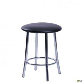 Кухонний табурет АМФ Таллі ніжки-метал хром м'яка кругла сидіння-чорний кожзам