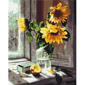 Картина за номерами BrushMe "Букет соняхів у вікні" 40х50см BS51954