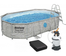 Каркасний басейн 488х305х107 см Bestway 56946 з пісочним фільтром сходами та захисним тентом