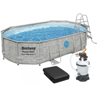 Каркасний басейн 488х305х107 см Bestway 56946 з пісочним фільтром сходами та захисним тентом