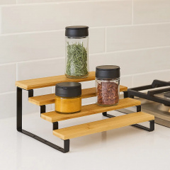 Полка для кухни и ванной комнаты деревянная многоярусная на 4 ступени для специй,стойка ступенчатая для банок SW00520 Новая Прага