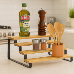 Полка для кухни и ванной комнаты деревянная многоярусная на 4 ступени для специй,стойка ступенчатая для банок SW00520 Новая Прага