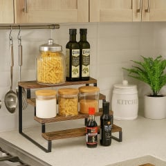 Полка для кухни и ванной комнаты деревянная многоярусная на 4 ступени для специй,стойка ступенчатая для банок SW00511 Київ