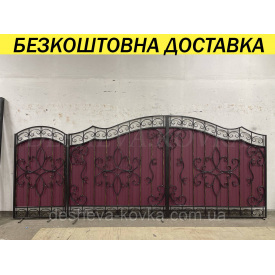 Кованые ворота из профнастилом и калиткой