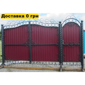 Кованые ворота из профнастила из коваными элементами