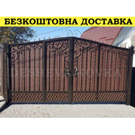 Ворота ковані з профнастилом та хвірткою Код: А-01225