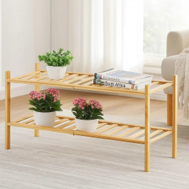 Полка для обуви деревянная для дома в прихожую или гардероб, двухъярусная напольная этажёрка SW00371