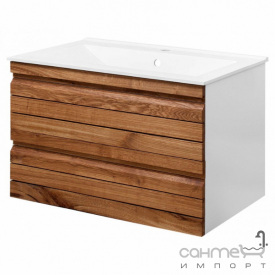 Подвесная тумба под раковину СанСервис Эко 100 Элит фасад рейки ясень/белая