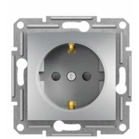 Розетка одинарная с защ.шторками без рамки алюминий Asfora, EPH2900261