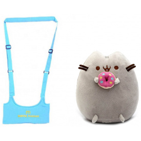 Набір віжки-ходунки Walking Assistant Блакитний та М'яка іграшка Пушин кет з пончиком VOLRO (vol-1136)