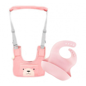 Набір дитячі віжки-ходунки Рожевий та слинявчик силіконовий 30х23 см (vol-1059)