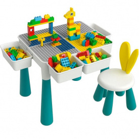 Дитячий стіл трансформер для гри та навчання Urbanset з конструктором на 190 деталей 61х32х32 см зі стільцем 38х21х21 см Різнокольоровий (Kids190)