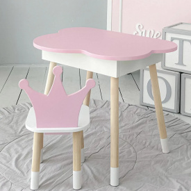 Стіл дитячий No Brand Хмара з нішою та стільцем Корона Біло-рожевий (2389164324)