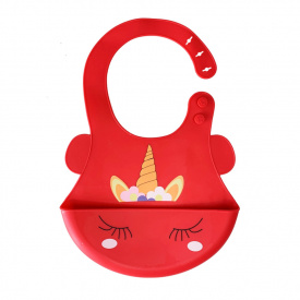 Слюнявчик силіконовий "Єдиноріг" Mega Zayka MGZ-0615(Red) з кишенею