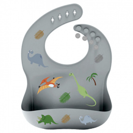 Слюнявчик силіконовий 2Life з малюнком динозаврів 30х24см Сірий (v-12186)