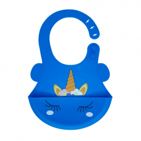 Слюнявчик силіконовий "Єдиноріг" Mega Zayka MGZ-0615(Blue) з кишенею