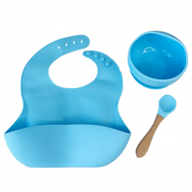 Набір дитячого посуду Силіконова тарілка та слинявчик Mega Zayka MGZ-0110(Blue) у коробці