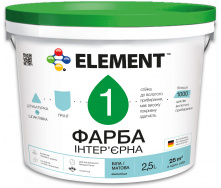 Краска интерьерная ELEMENT 1 водоэмульсионная матовая база А белая 2,5 л