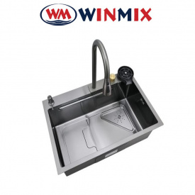 Кухонна мийка Водоспад Winmix Premium MH7246-SET-01 nano-black (зі змішувачем, диспенсером та омивачем стаканів) з нержавіючої сталі