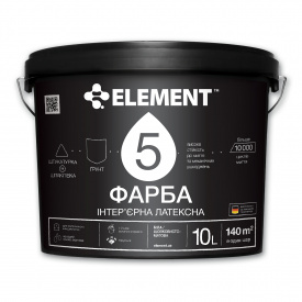 Краска интерьерная ELEMENT 5 латексная шелковисто-матовая база А белая 10 л