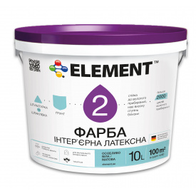Фарба інтер'єрна ELEMENT 2 латексна водоемульсійна матова база А біла 10 л