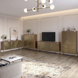 Комплект меблів для вітальні Lion Амарант 4 елементи Дуб Ліворно/Перламутровий металік (LION-042329)
