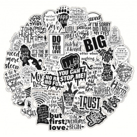 Набор виниловых наклеек стикеров Jsstore Стикерпак Черно Белые Надписи стикербомбинг 50 шт