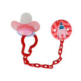 Дитячий набір Ланцюжок з пустушкою Mega Zayka MGZ-0502(Red) з кришкою