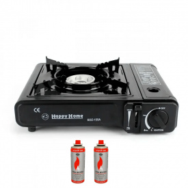 Туристическая газовая горелка плита с пьезоподжигом Happy home BDZ-155A + 2 баллона (1756375588)