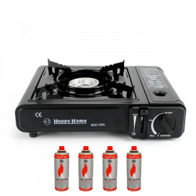 Туристическая газовая горелка плита с пьезоподжигом Happy home BDZ-155A + 4 баллона (1756375590)
