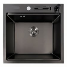 Кухонная мойка Platinex Handmade 50*50 PVD (с диспенсером, сифоном, подставкой и креплением), Чёрный