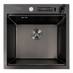 Кухонная мойка Platinex Handmade 50*50 PVD (с диспенсером, сифоном, подставкой и креплением), Чёрный Ізмаїл