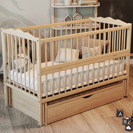 Дитяче ліжечко OSKAR бук натуральний лак з 1 шухлядою та з механізмом колихання