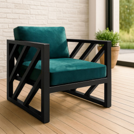 Крісло металеве Tobi Sho Гранд/DV13 з подушками для офісу, дачі, саду, 750х700х700 велюр Морська хвиля/13