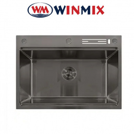Кухонна мийка Winmix MH7050-SK Nano-Black із нержавіючої сталі зі сходинкою для сушарки з підставкою під ножі, Графіт